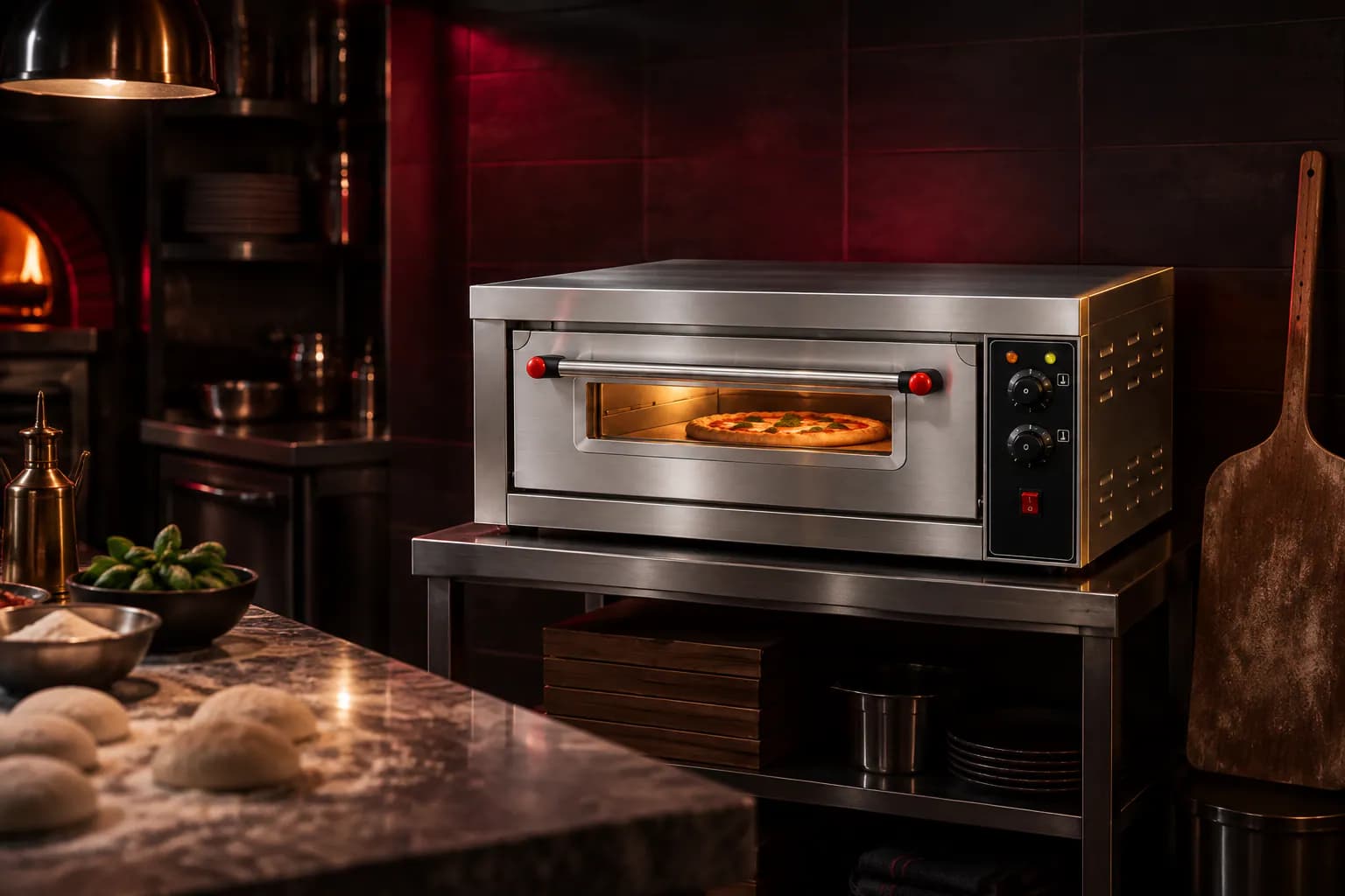 Commercial Pizza Oven in use — illustrative render