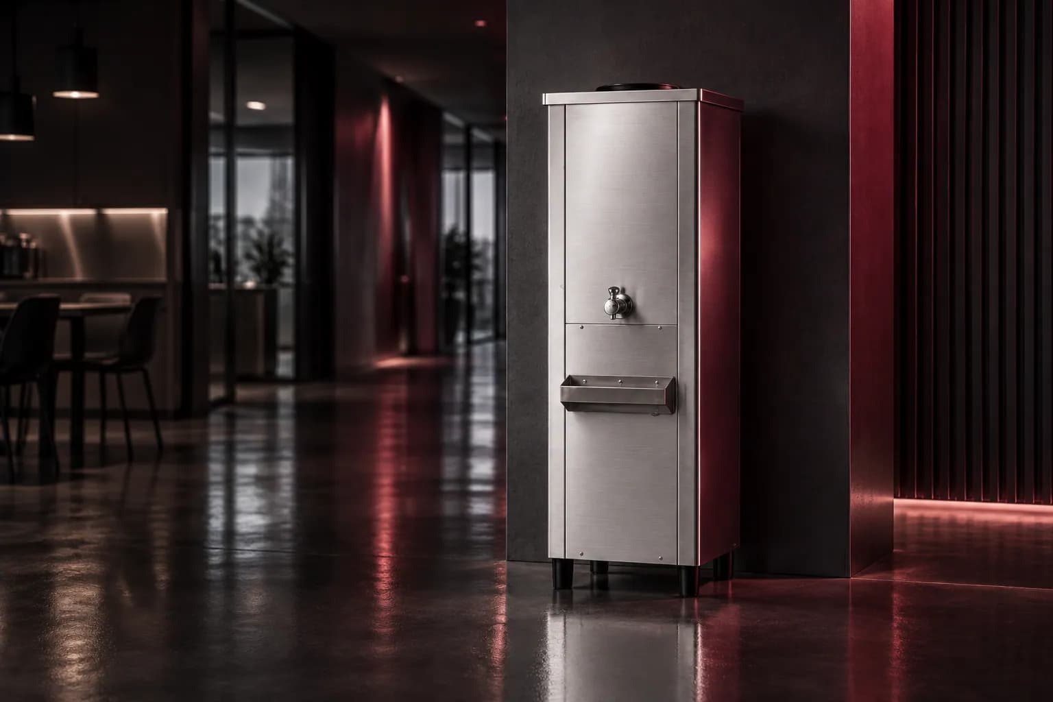 Commercial SS Water Cooler in use — illustrative render