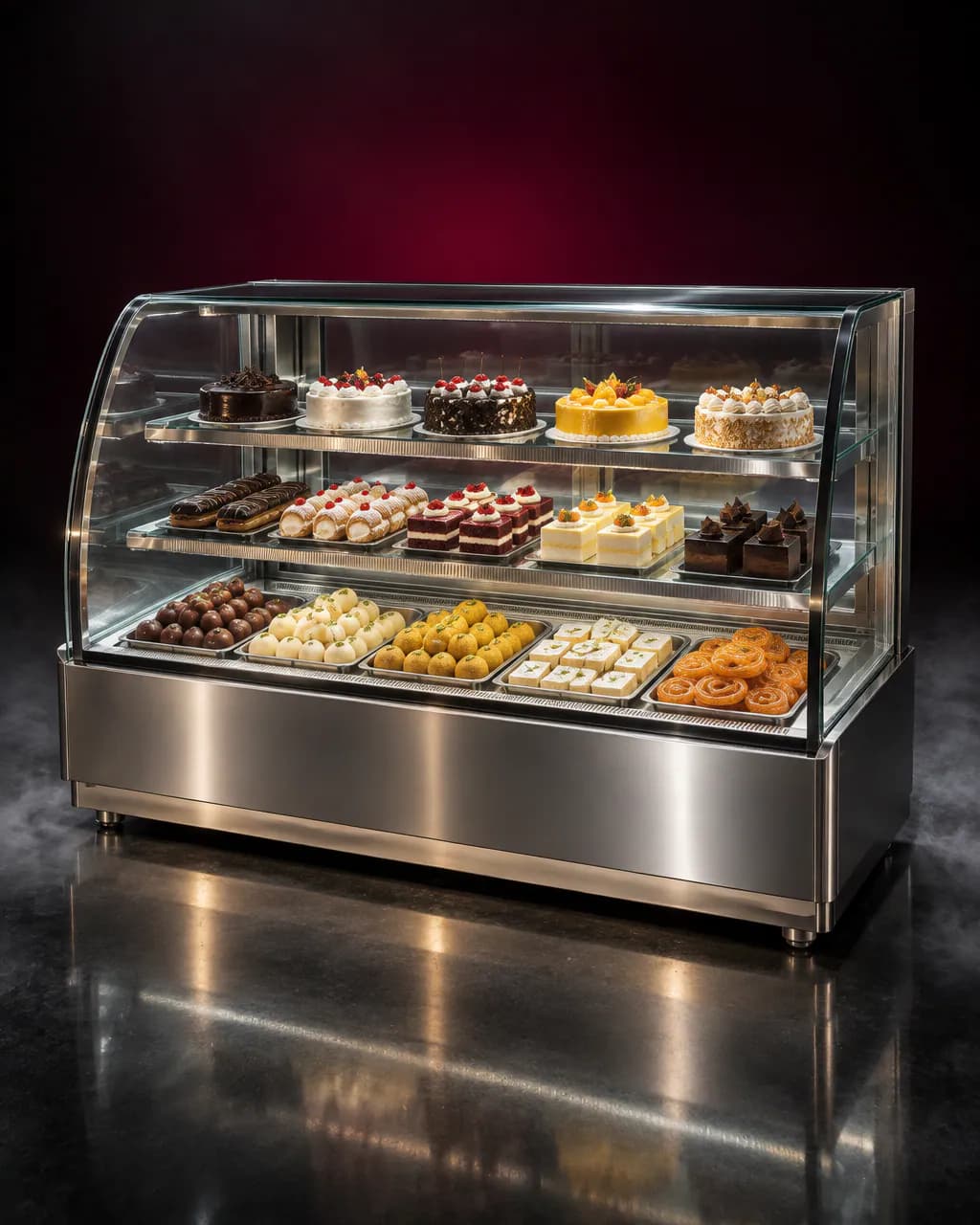 Curved Glass SS Display Counter — illustrative render