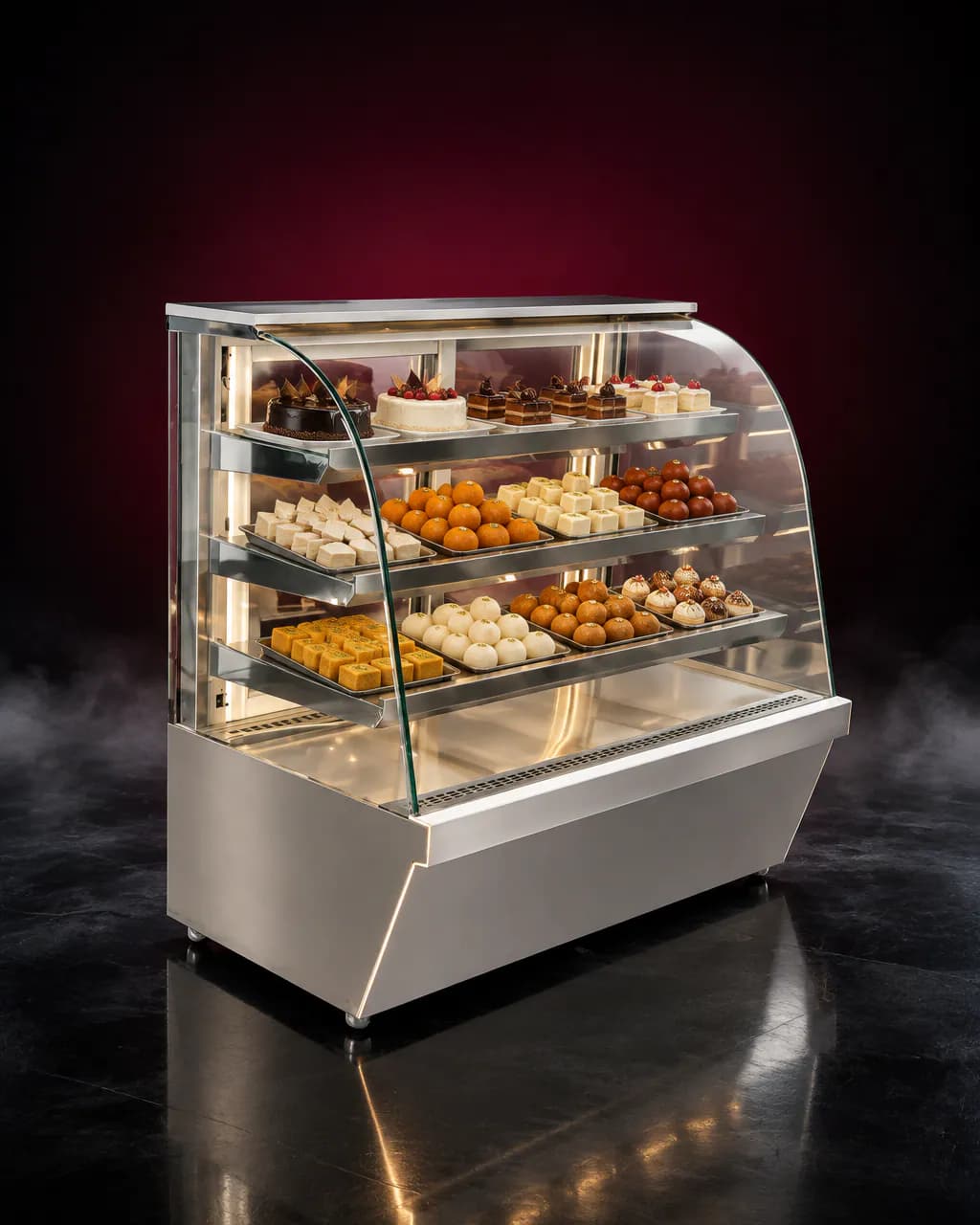 Curved Glass Sweet Display Counter — illustrative render