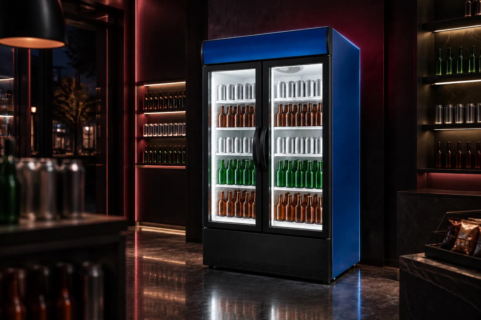 Frigoglass Visi Cooler 1000 L in use — illustrative render