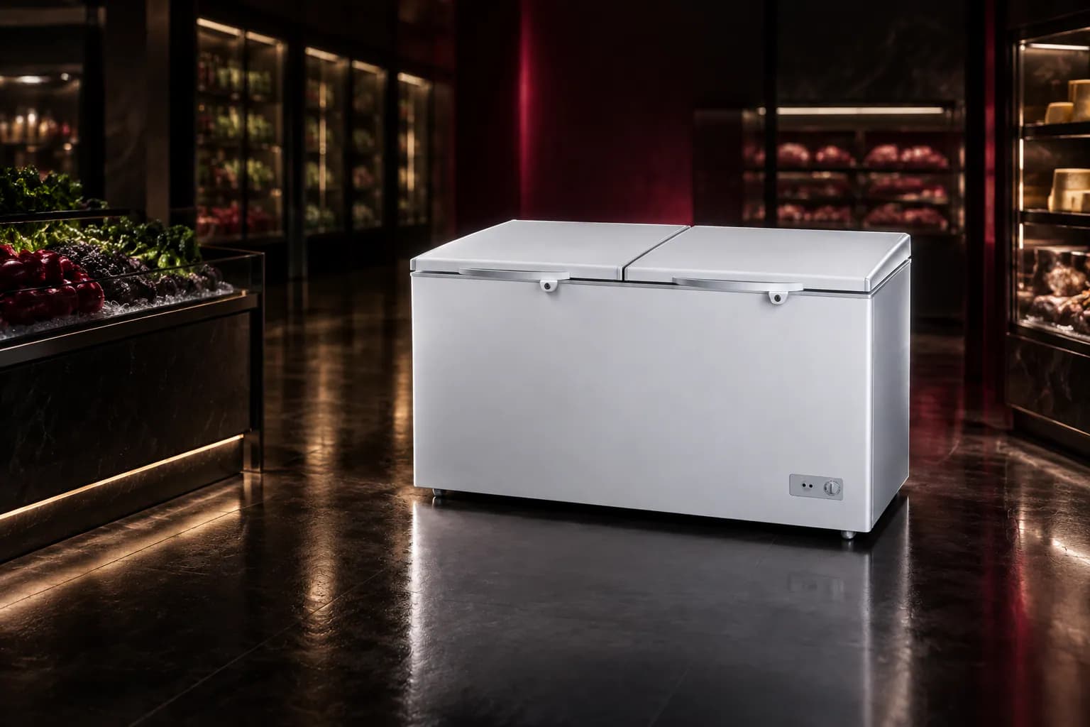 GCHW 310R6DXB Godrej Chest Freezer in use — illustrative render