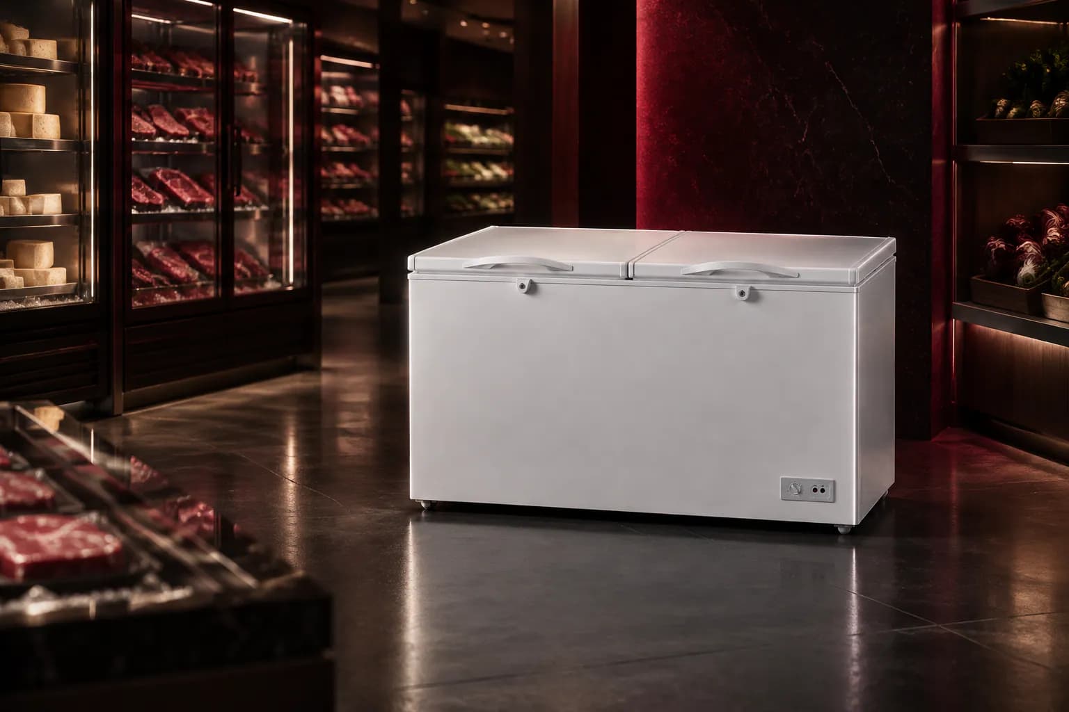 GCHW 410R2DXB Godrej Deep Freezer in use — illustrative render