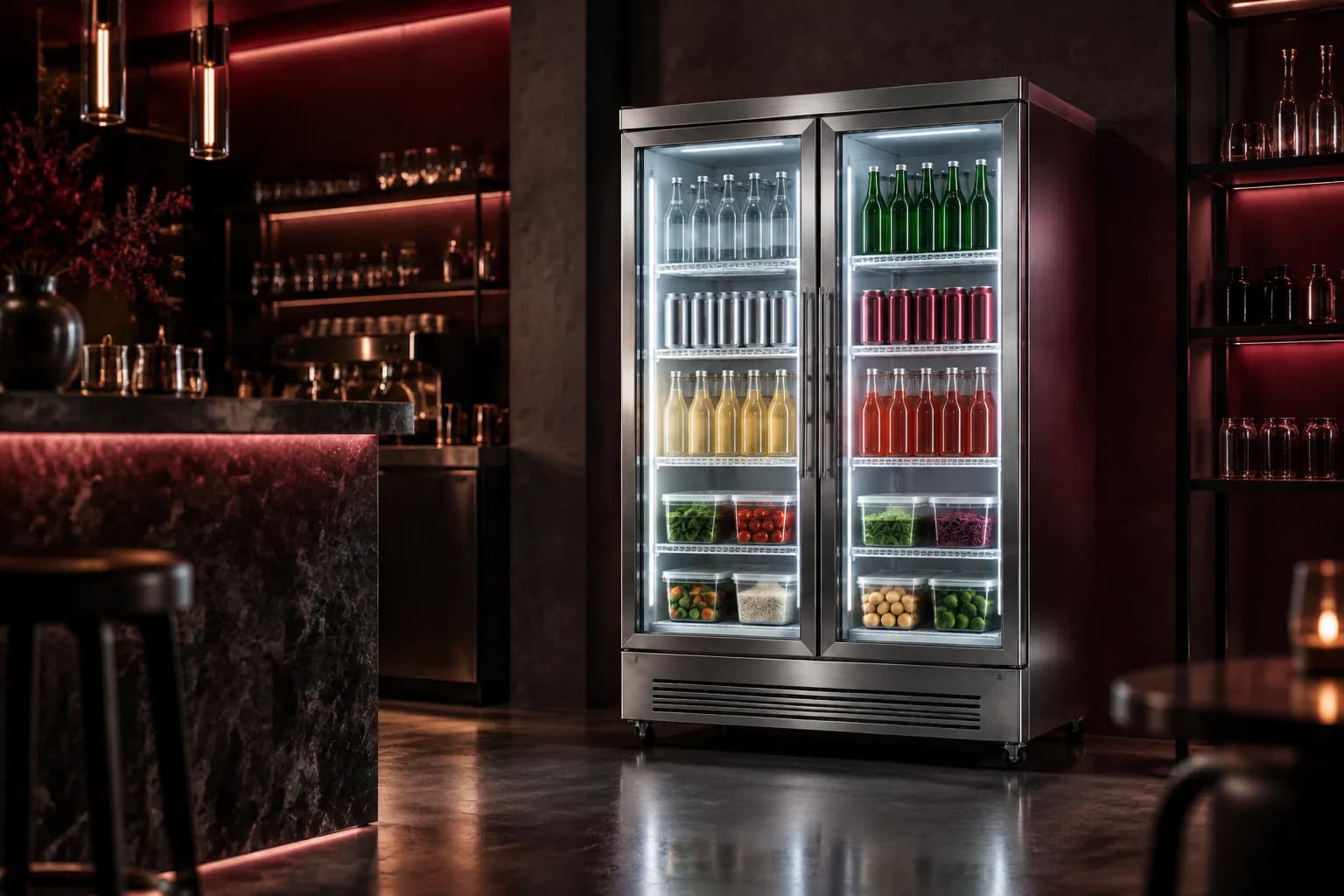 Glass Door Refrigerator in use — illustrative render