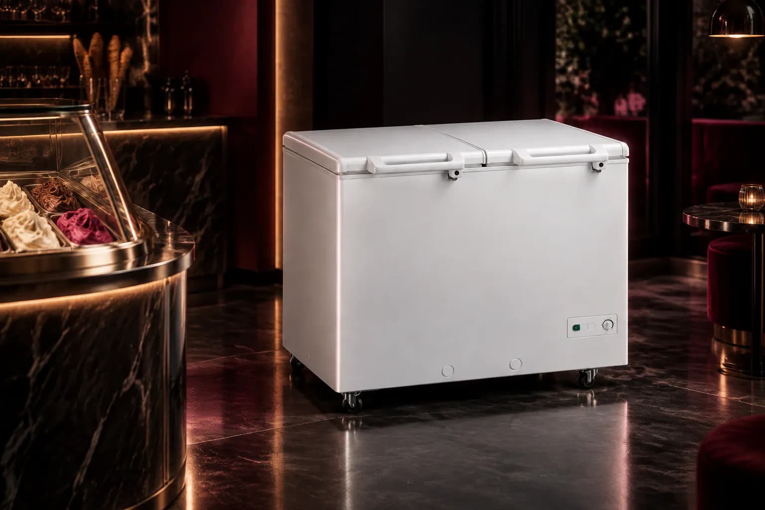 Haier HFC 350DM5 Double Door Deep Freezer in use — illustrative render