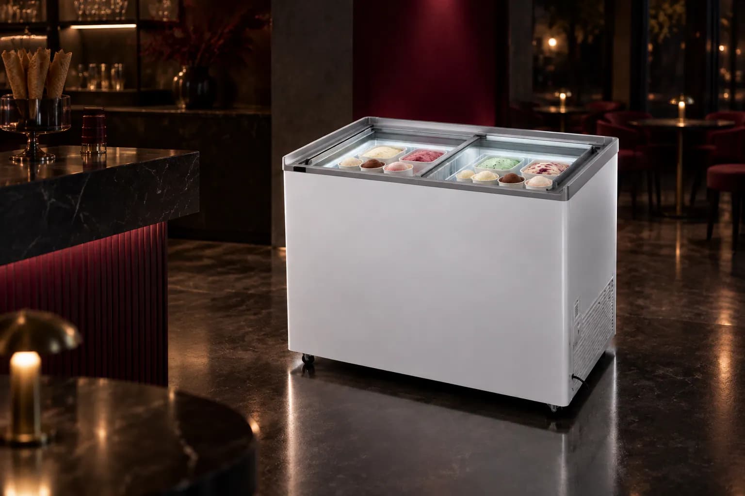 HCF-310FGMHC Portable Deep Freezer in use — illustrative render