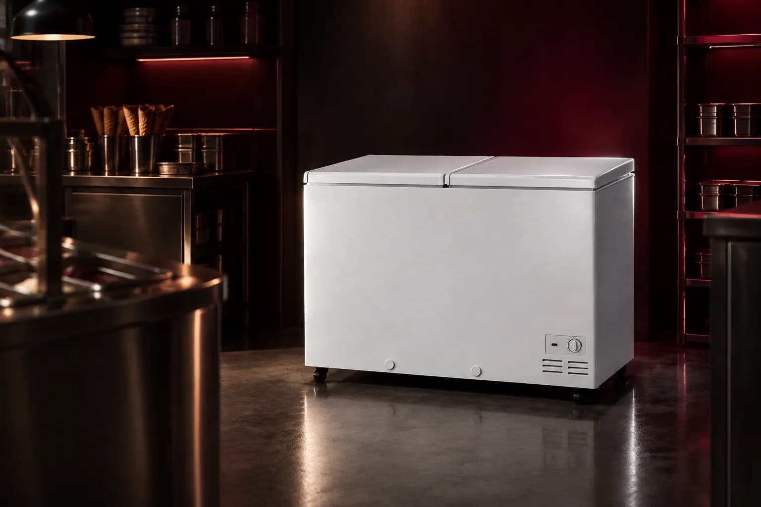 HDF 385HC Deep Freezer Combo in use — illustrative render