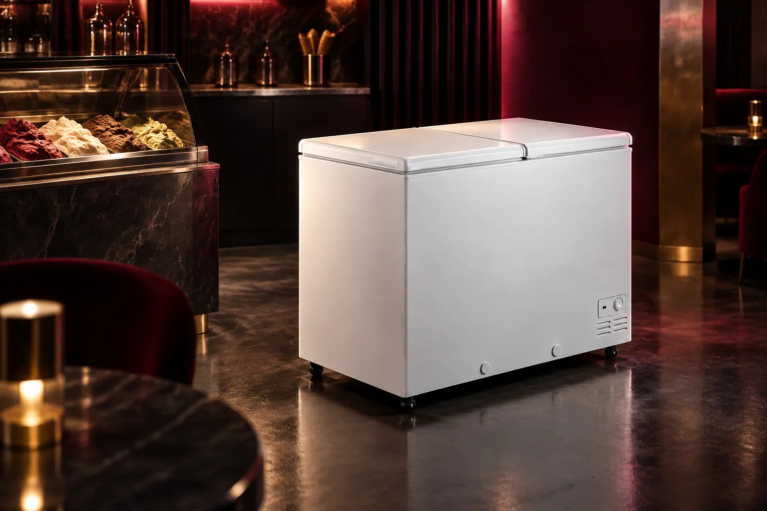 HFC 385CM5 Polar Haier Deep Freezer in use — illustrative render