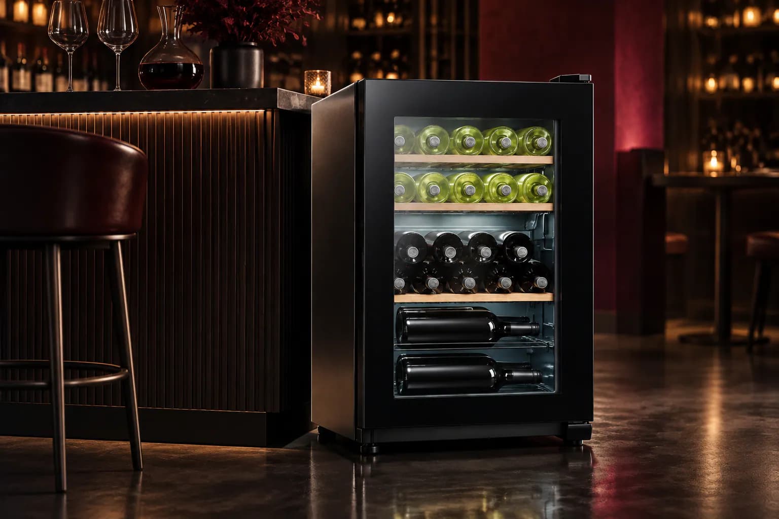 JC87A Haier Mini Wine Cooler in use — illustrative render