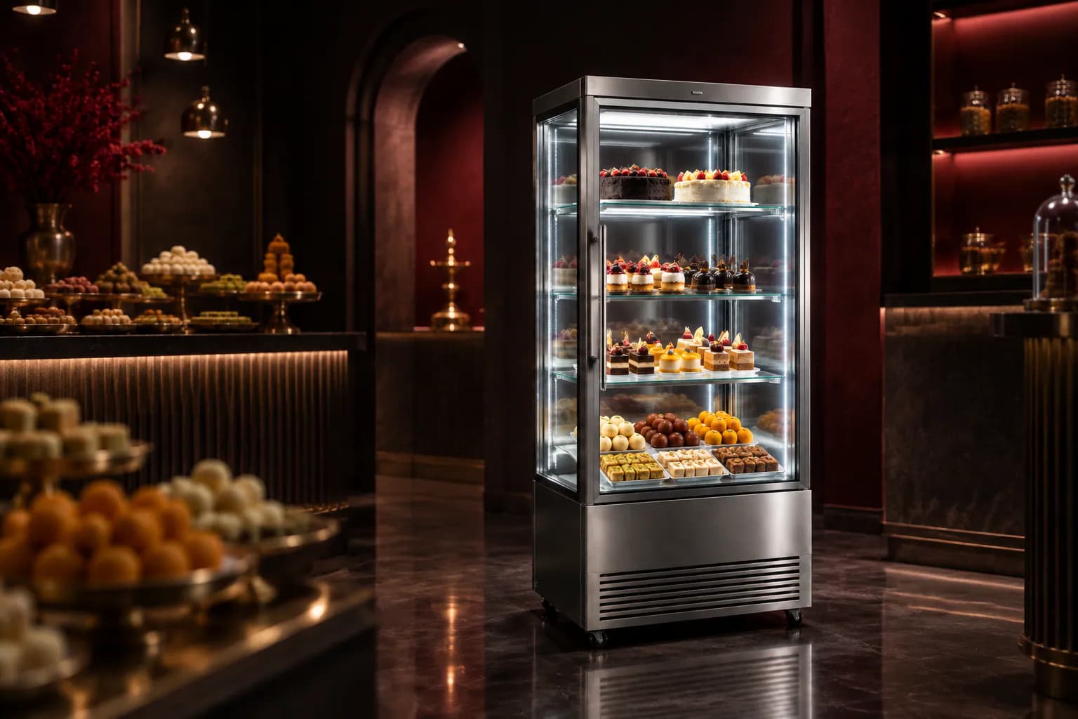 Refrigerator Display Case in use — illustrative render