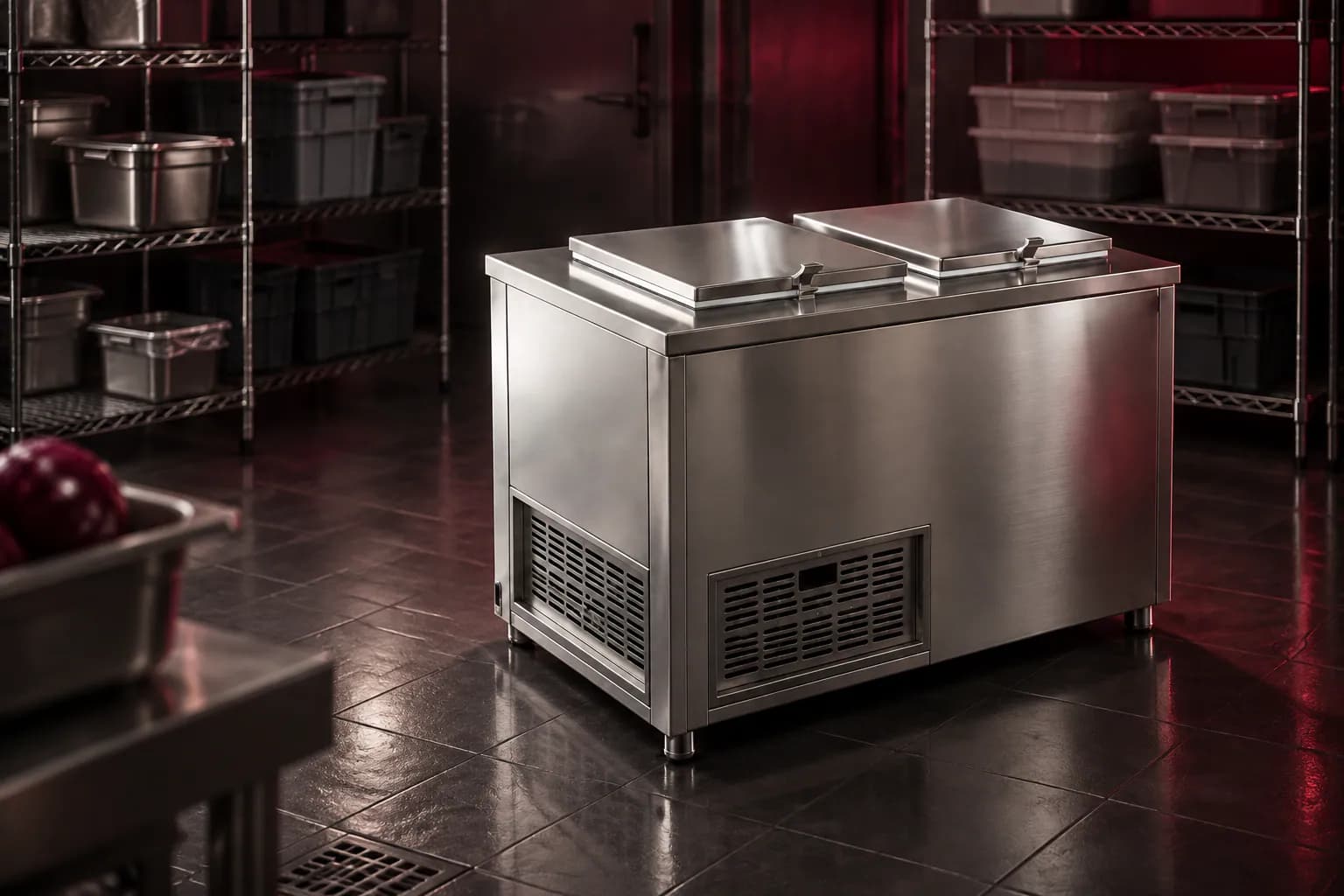 SS Deep Freezer in use — illustrative render