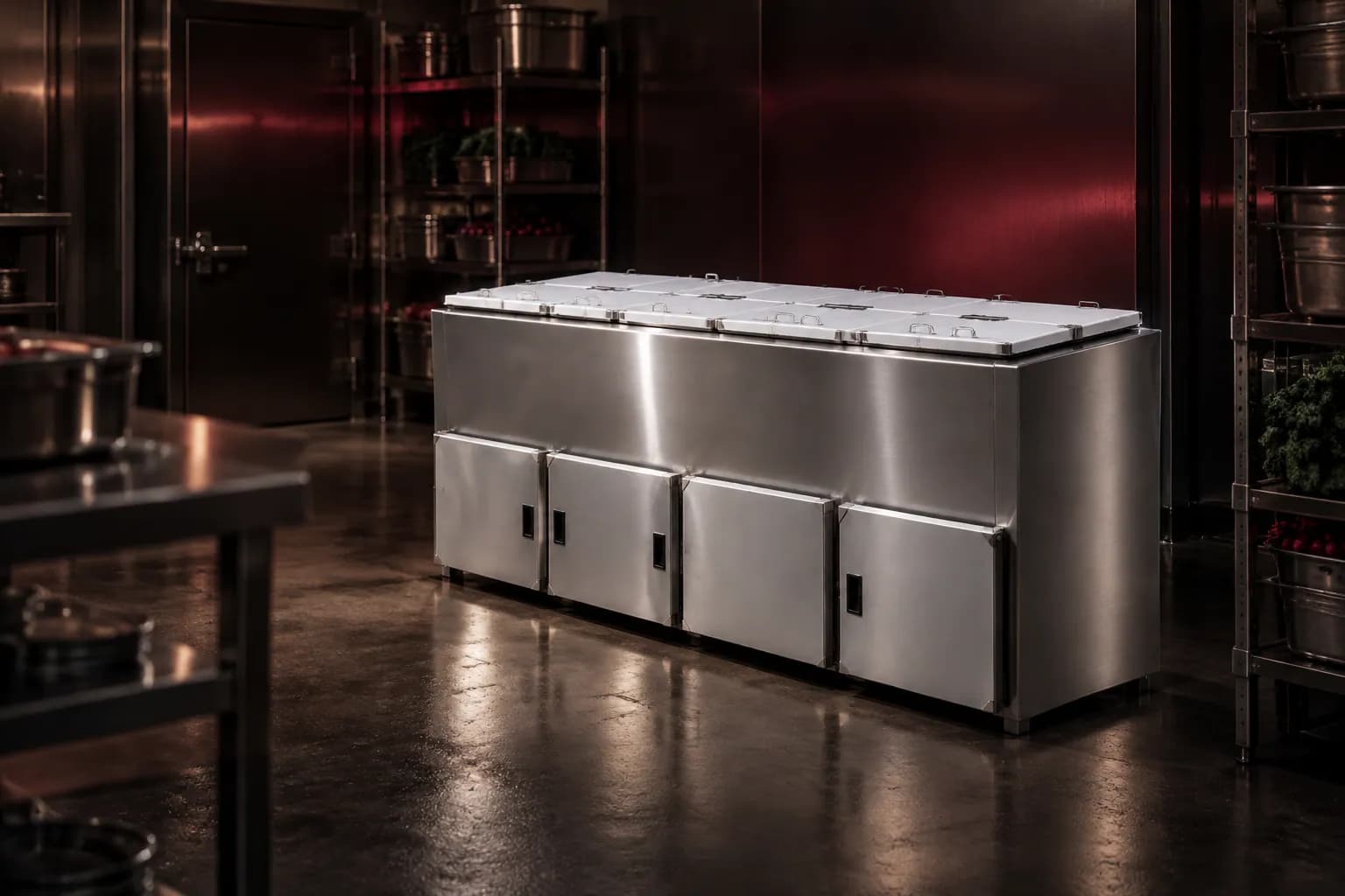 SS Horizontal Deep Freezer in use — illustrative render