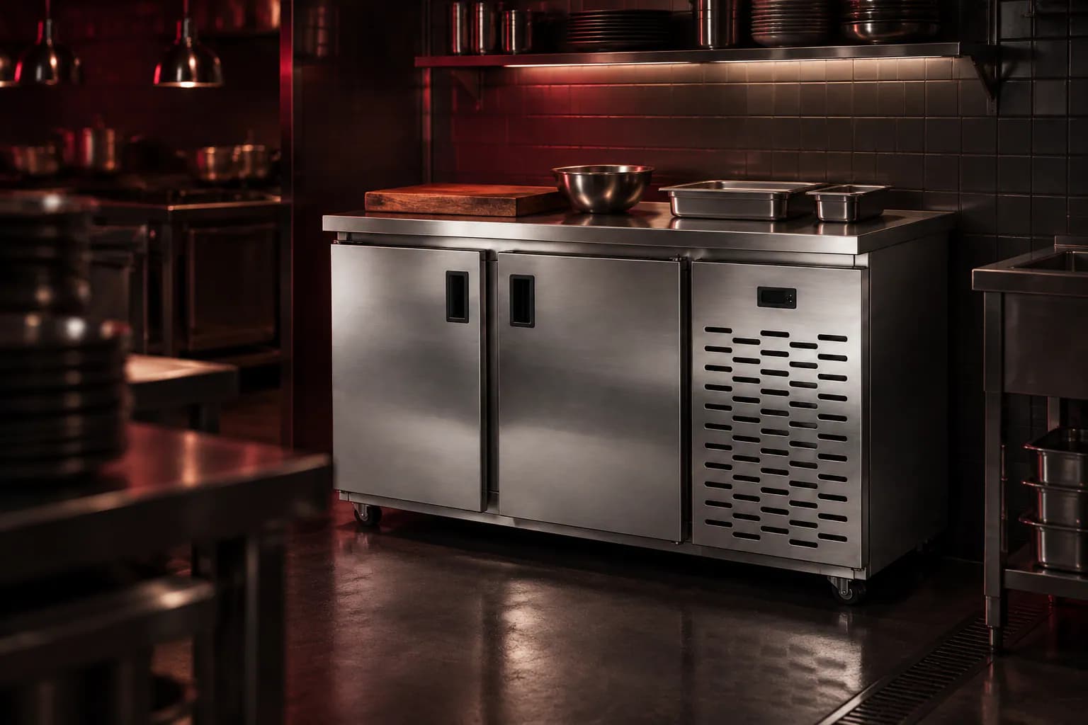 SS Undercounter Refrigerator in use — illustrative render