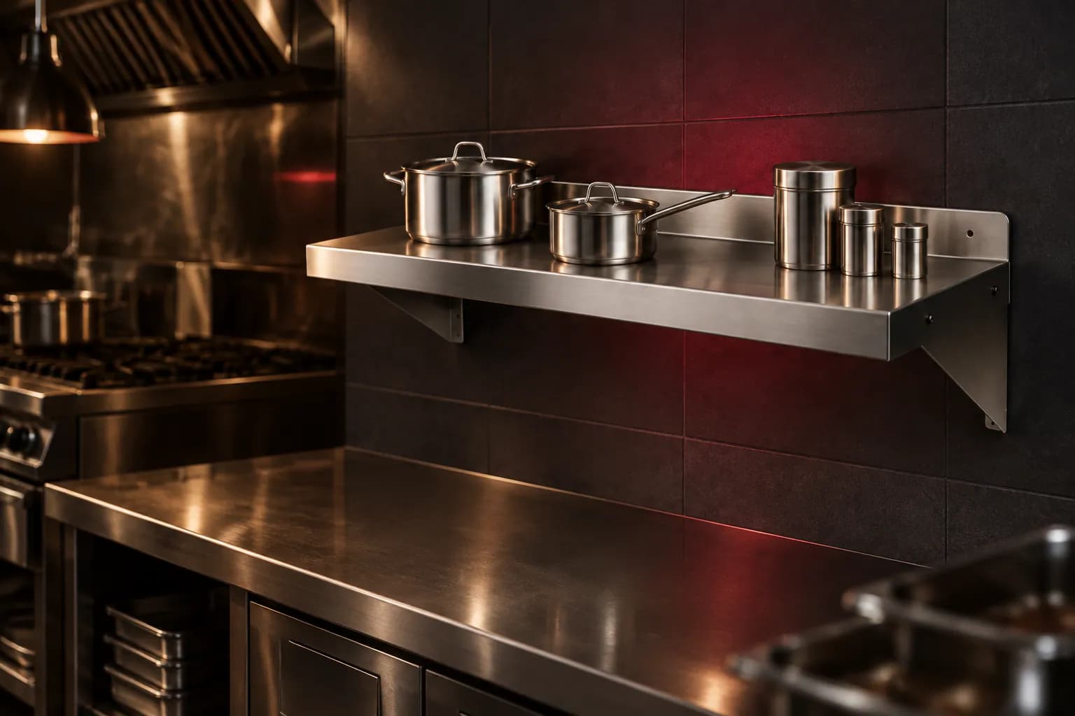SS Wall Mounted Shelf in use — illustrative render
