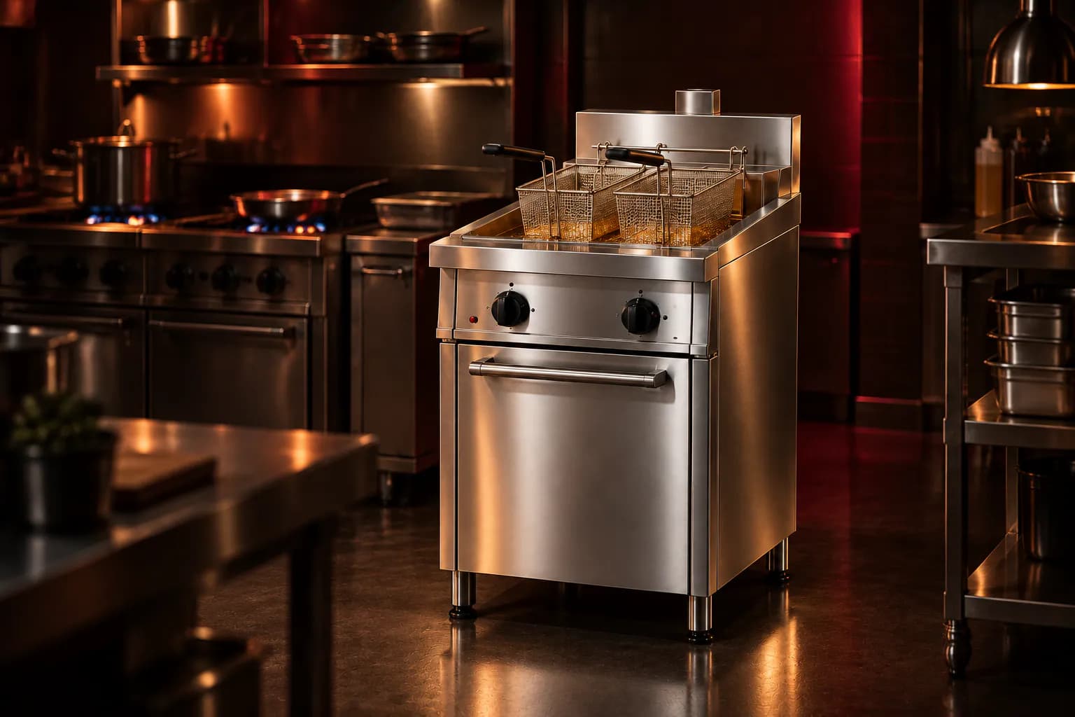 Stainless Steel Deep Fryer in use — illustrative render