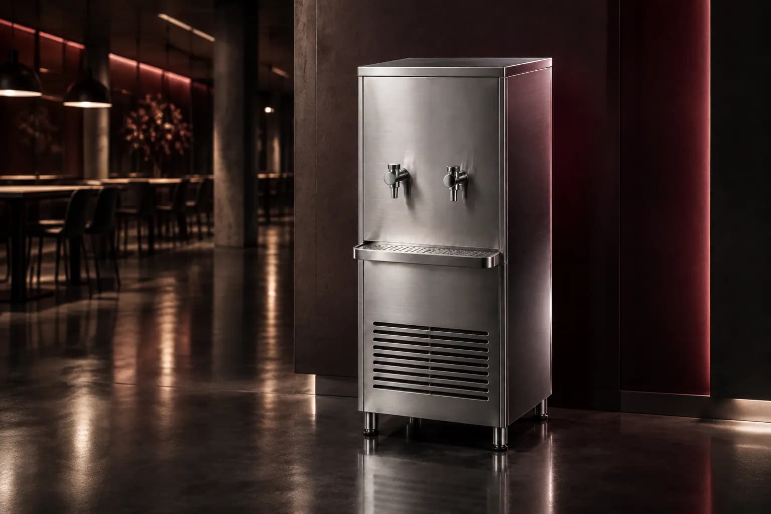 Stainless Steel Water Cooler in use — illustrative render