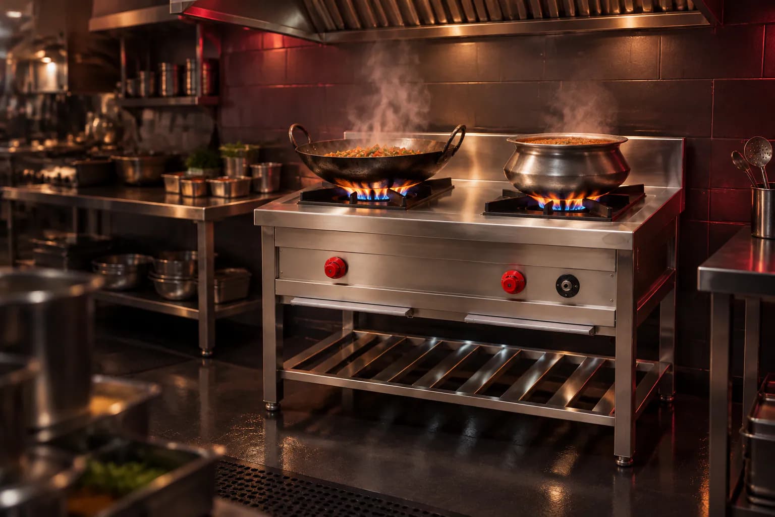 Two Burner Indian Gas Range in use — illustrative render