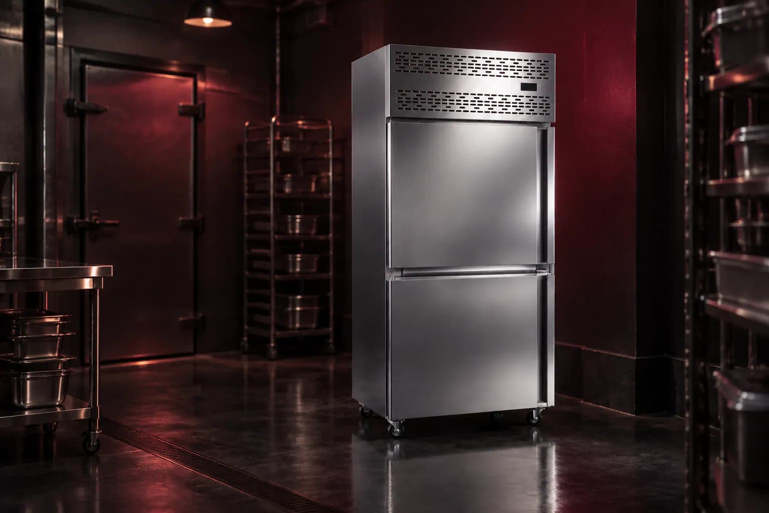 Vertical Deep Freezer in use — illustrative render