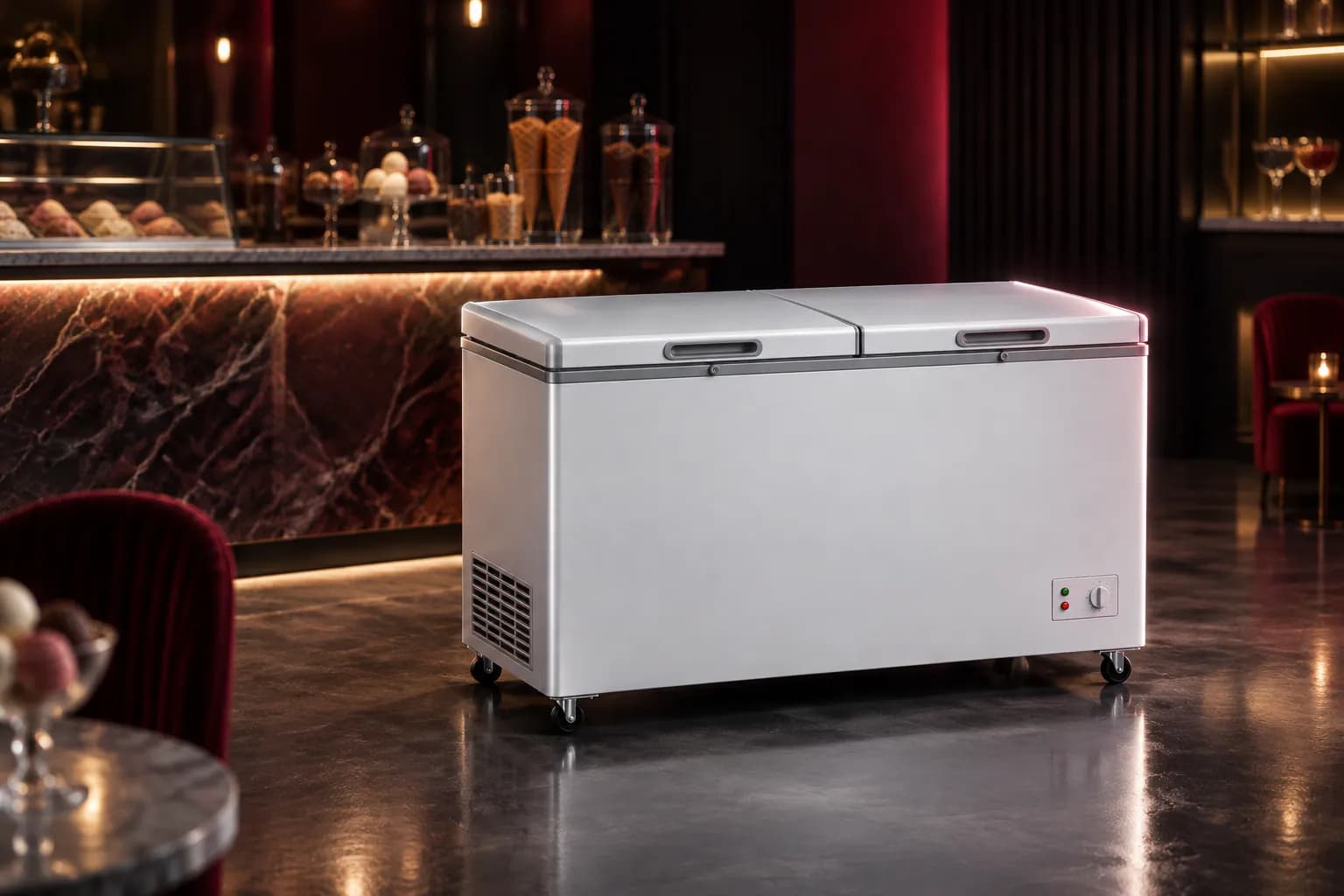 Voltas Deep Freezer in use — illustrative render